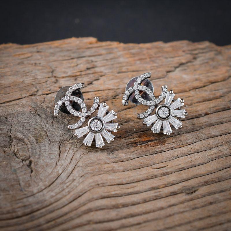 oussum Indian Handmade White Cubic Zirconia Floral Baguette Stud Earring for Women