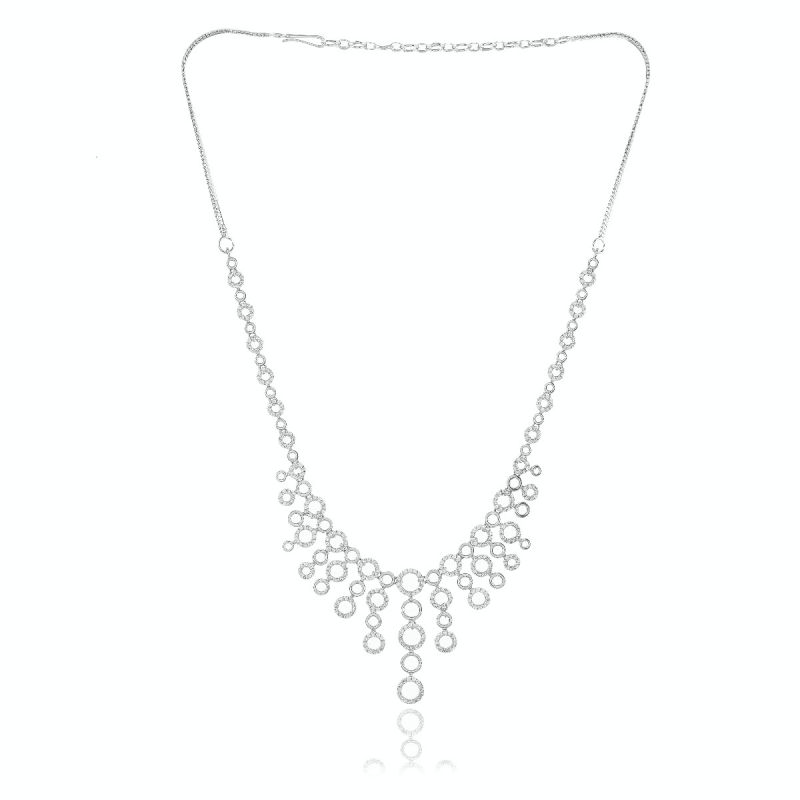 Oussum Ladies Cubic Zirconia Brass Alloy Metal Silver Plated Necklace With Earring