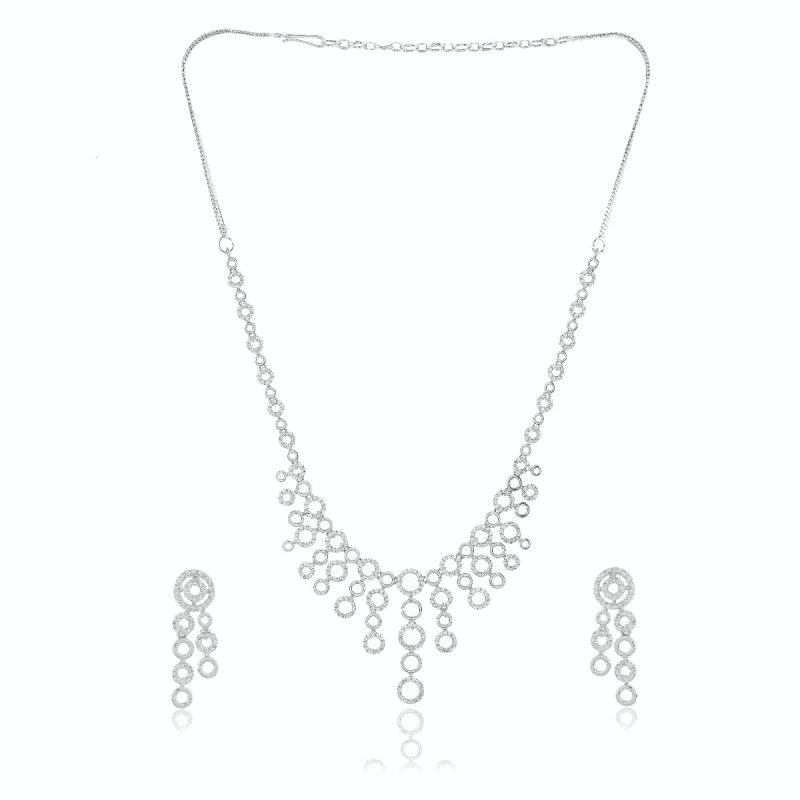 oussum Ladies Cubic Zirconia Brass Alloy Metal Silver Plated Necklace with Earring