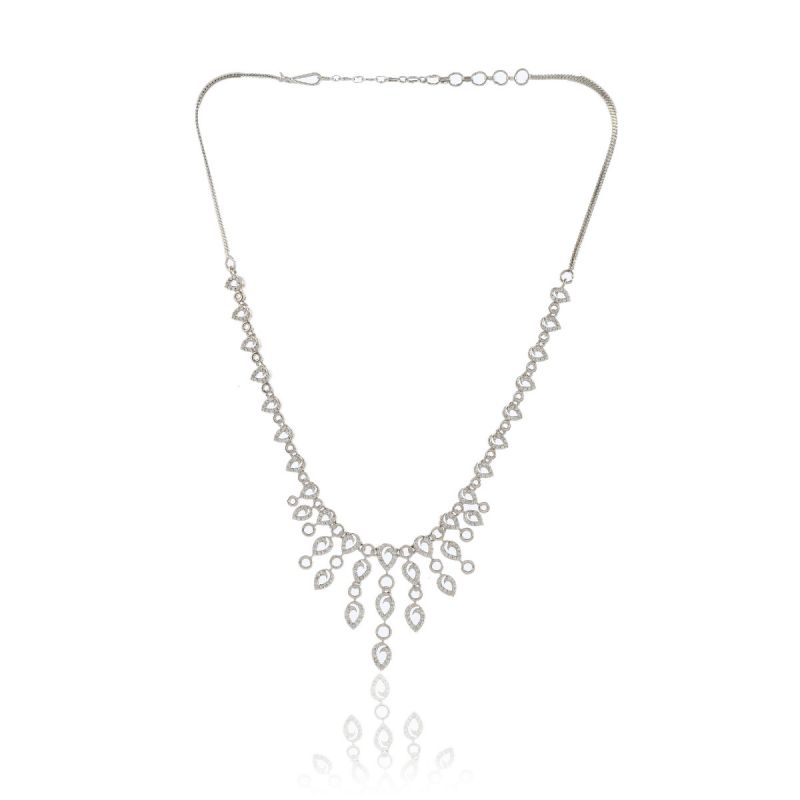 Oussum Ladies Cubic Zirconia Silver Plated Necklace With Earrings For All Occasion