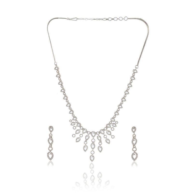 oussum Ladies Cubic Zirconia Silver Plated Necklace with Earrings for All Occasion