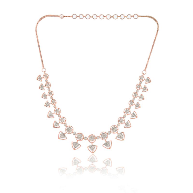 Oussum Ladies CZ White Diamond Rose Gold Plated Brass Necklace Set For All Occasion