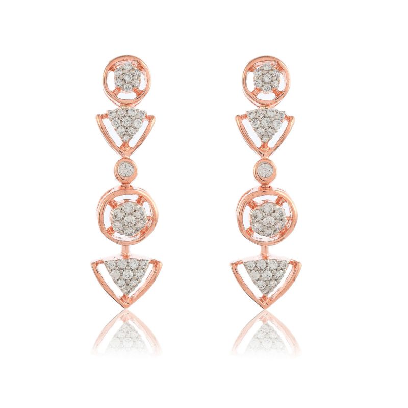 Oussum Ladies CZ White Diamond Rose Gold Plated Brass Necklace Set For All Occasion