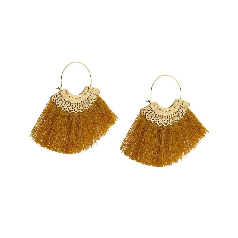 Oussum Orange Gold Plated Thread Tassel Fashion Earrings For Womens