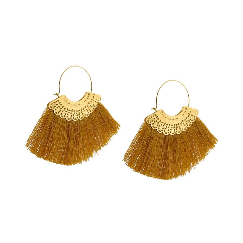 Oussum Orange Gold Plated Thread Tassel Fashion Earrings For Womens