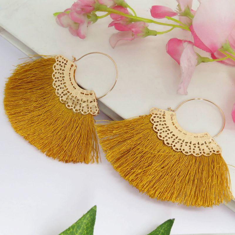 oussum Orange Gold Plated Thread Tassel Fashion Earrings For Womens oussum Orange Gold Plated Thread Tassel Fashion Earrings For Womens