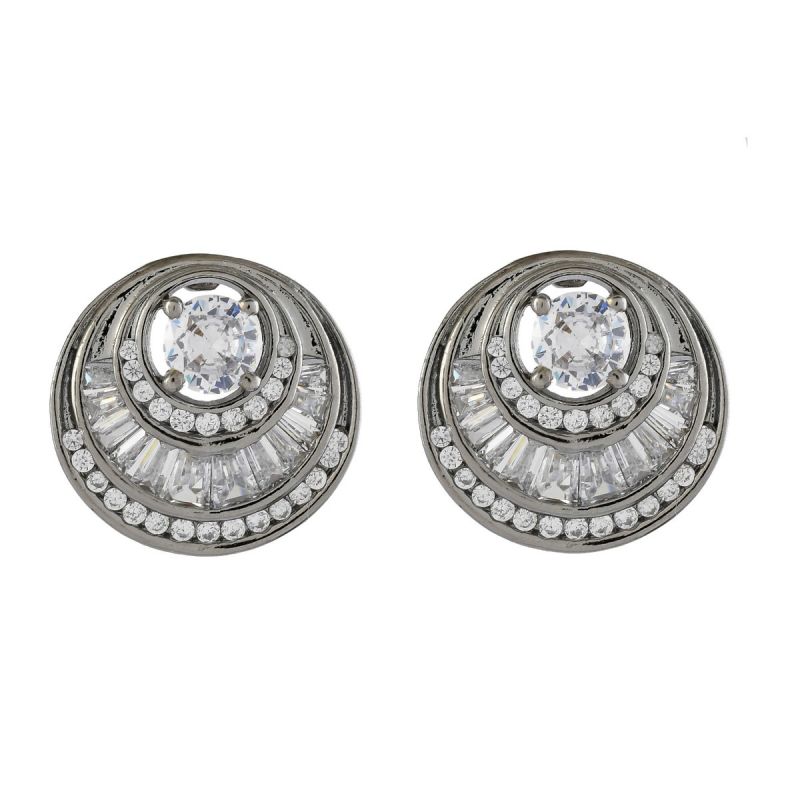 Oussum Round Buguette Cubic Zirconiac Handmade Fashion Stud Earring For Women