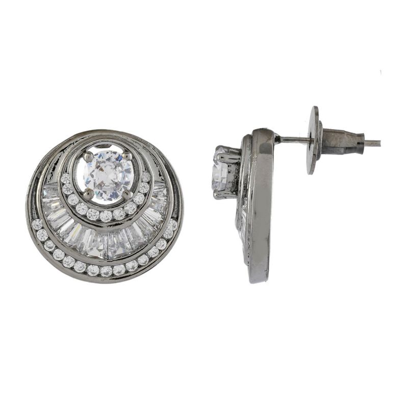 Oussum Round Buguette Cubic Zirconiac Handmade Fashion Stud Earring For Women