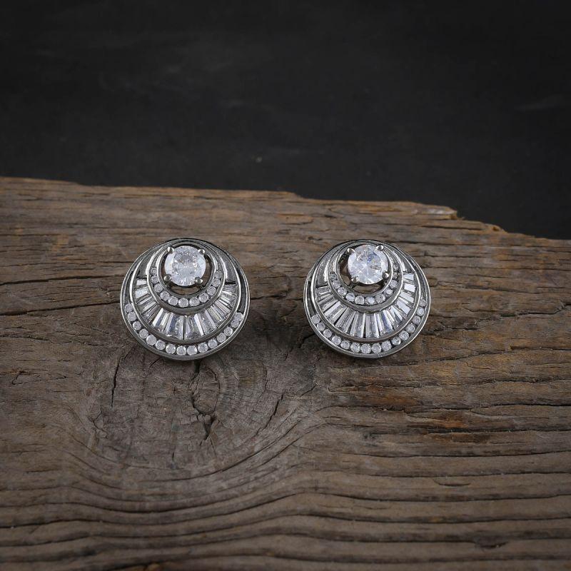 oussum Round Buguette Cubic Zirconiac Handmade Fashion Stud Earring For Women