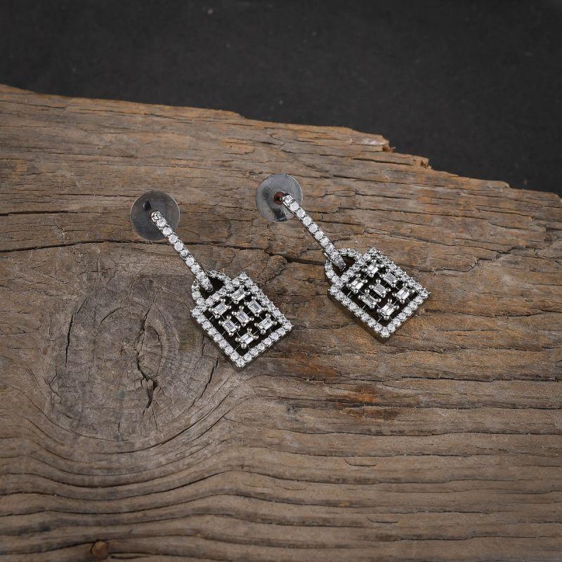 oussum Round Buguette Lady Elegant Geometric Fashion Cubic Zirconia Stud Earrings For Women