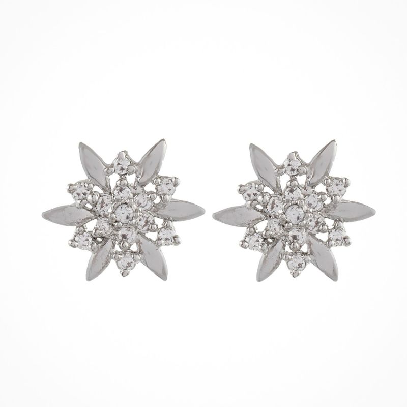 Oussum Round Cut Cubic Zirconia Earring Jewelry Flower Cluster Stud Earrings For Women