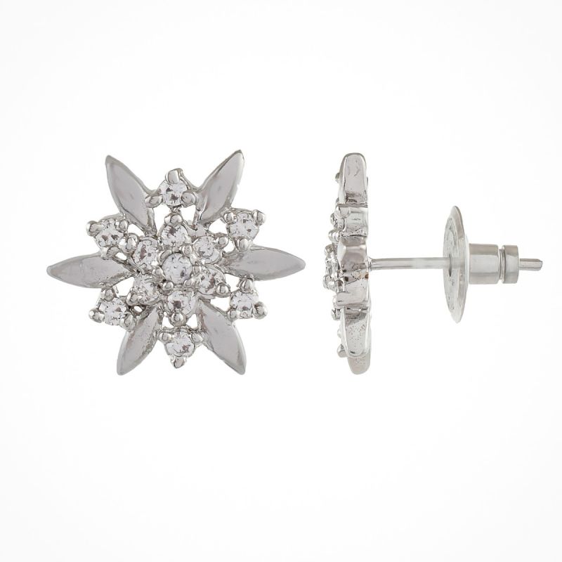 Oussum Round Cut Cubic Zirconia Earring Jewelry Flower Cluster Stud Earrings For Women