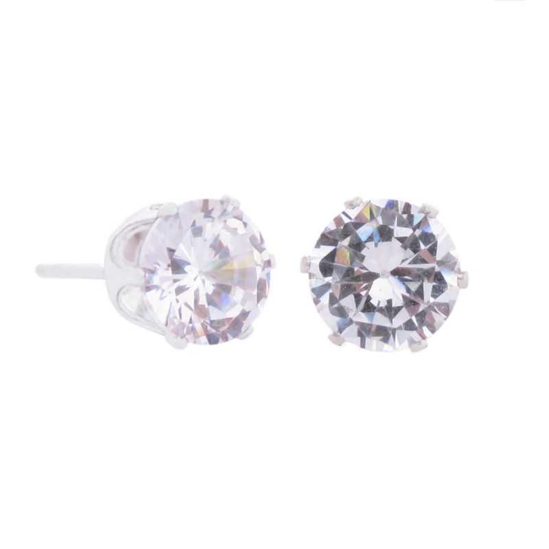 oussum Silver Cubic Zirconia Stud Earrings for Womens Size 7mm oussum Silver Cubic Zirconia Stud Earrings for Womens Size 7mm