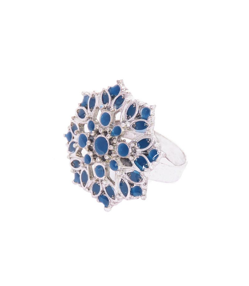 Oussum Silver Flower Fashion Cocktail Ring For Women