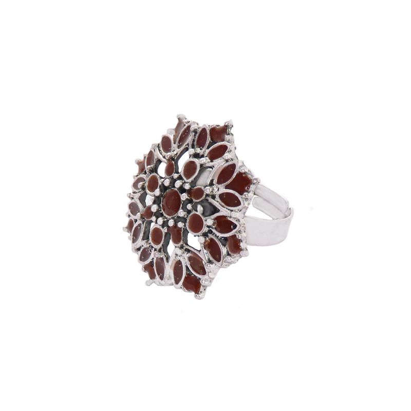 Oussum Silver Flower Fashion Cocktail Ring For Women