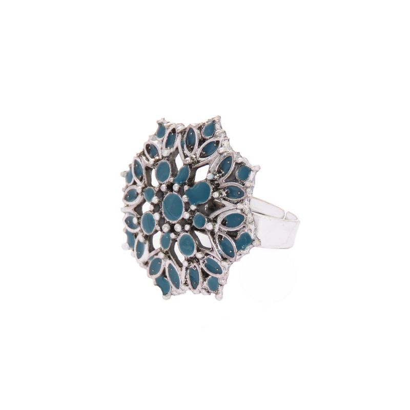 Oussum Silver Flower Fashion Cocktail Ring For Women