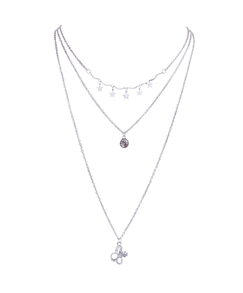 oussum Silver Plated Triple Strand Layered Chain Statement Necklace with Star Pendant for Women