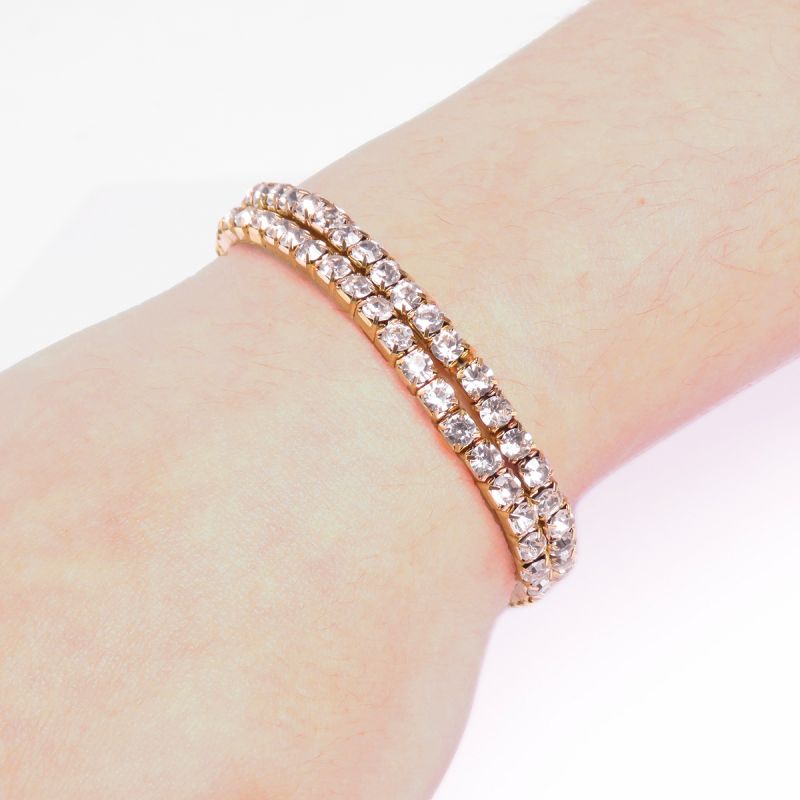 Oussum Sparkling Single Layer Gold Plated Crystal Tennis Bracelet For Women Set Of 2 Online