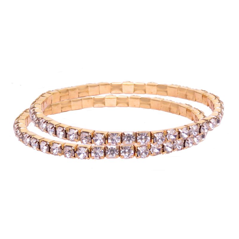oussum Sparkling Single Layer Gold Plated Crystal Tennis Bracelet for Women Set of 2 Online