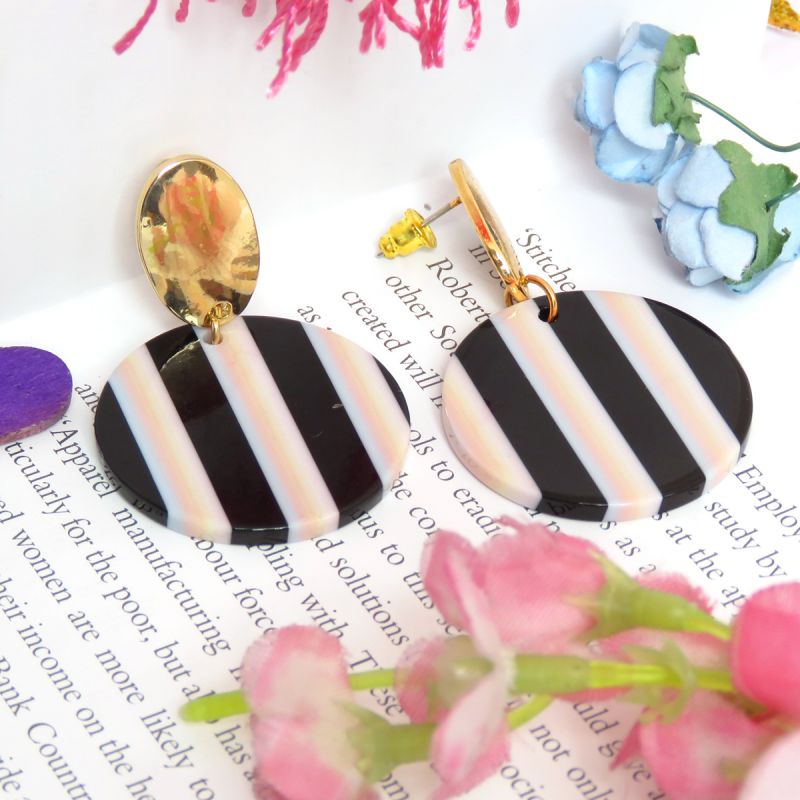 oussum Stunning Stripes Round Resin Earrings For Womens oussum Stunning Stripes Round Resin Earrings For Womens