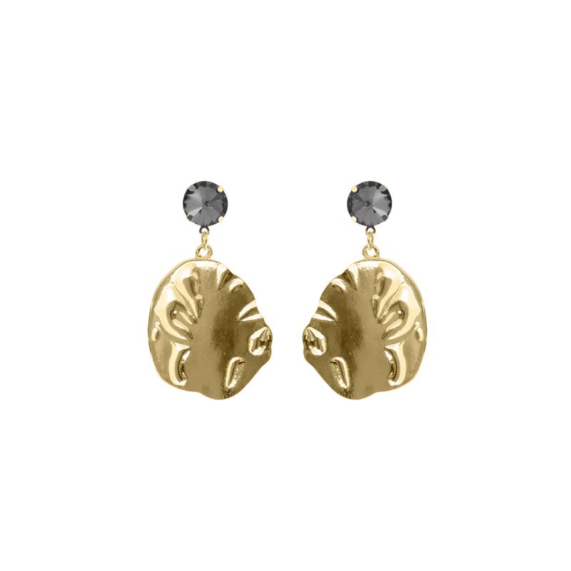 Oussum Tourmaline Decorated Tropical Leaf Hammered Earrings For Womens