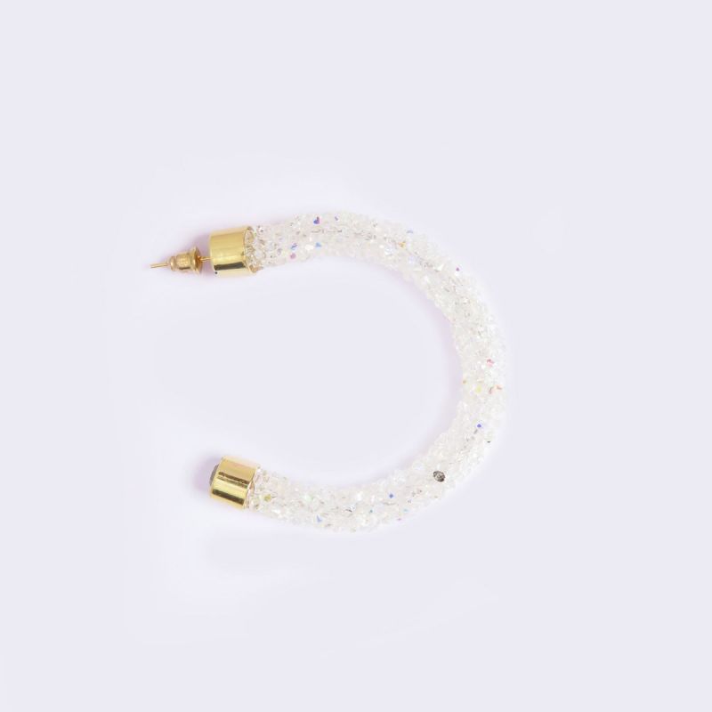 Oussum White Crystal Round Hoop Shine Earrings For Women Fashion Jewelry
