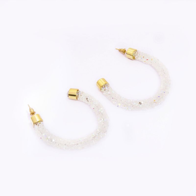 Oussum White Crystal Round Hoop Shine Earrings For Women Fashion Jewelry