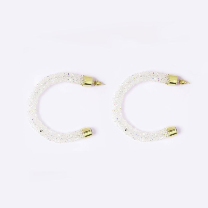 oussum White Crystal Round Hoop Shine Earrings for Women Fashion Jewelry