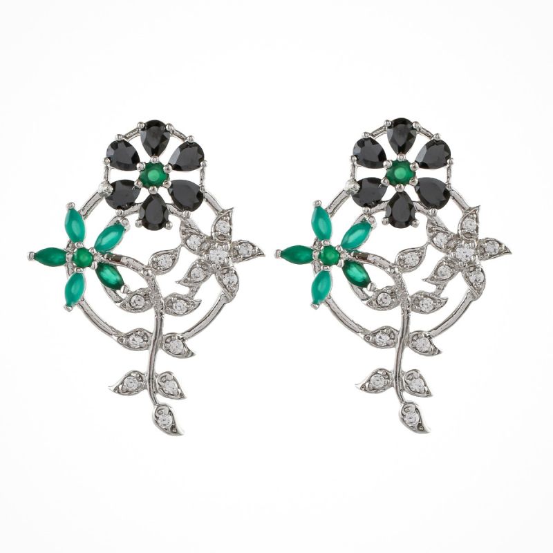 Oussum White CZ Leaf Shape Earrings Flower Earring Jewelry Ear Stud For Wedding Gift