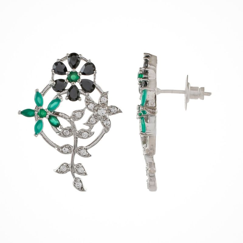 Oussum White CZ Leaf Shape Earrings Flower Earring Jewelry Ear Stud For Wedding Gift