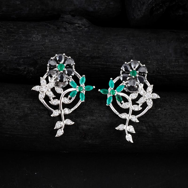 oussum White CZ Leaf Shape Earrings Flower Earring Jewelry Ear Stud For Wedding Gift