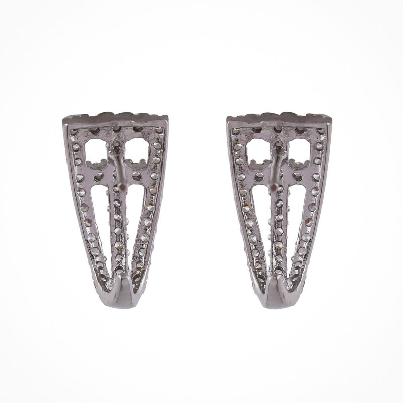 Oussum White CZ Paved Earring Hook Shape Hollow Stud Earrings Jewelry Gift For Women