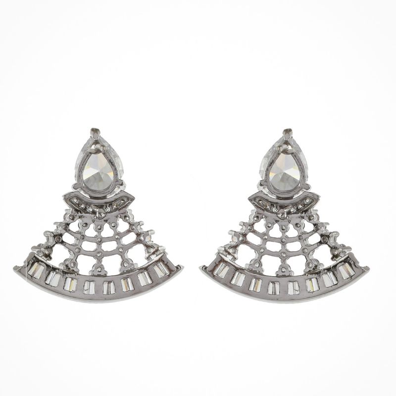 Oussum White CZ Paved Earrings Fan Shaped Earrings Dangle Drop Women Ear Jewelry Gift