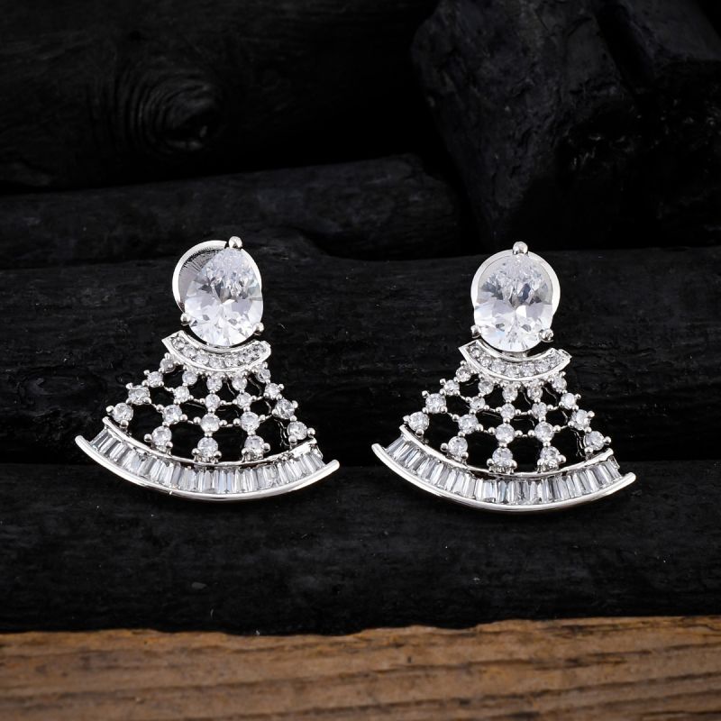 oussum White CZ Paved Earrings fan shaped earrings Dangle Drop Women Ear Jewelry Gift