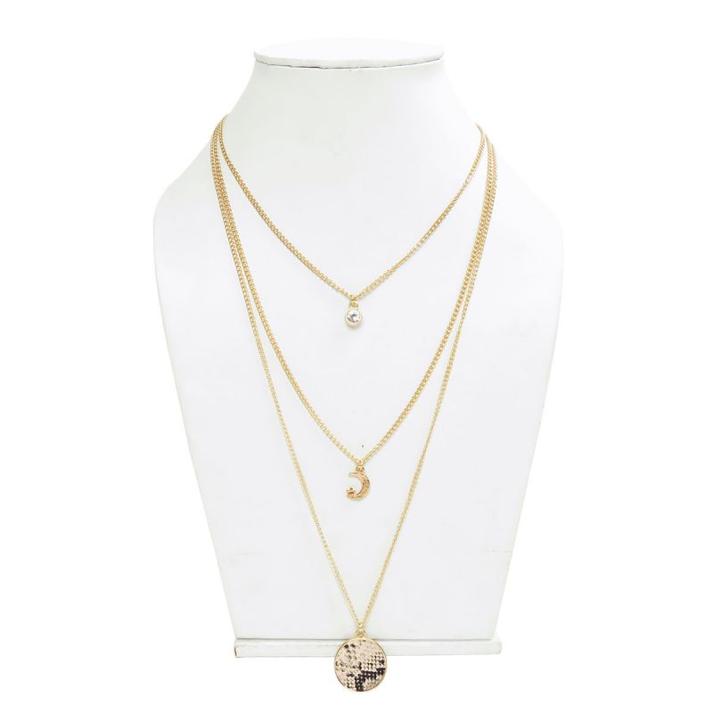 Oussum Women Brown Boho Layered Necklace Long Chain Moon Pendant Round Neck Jewelry