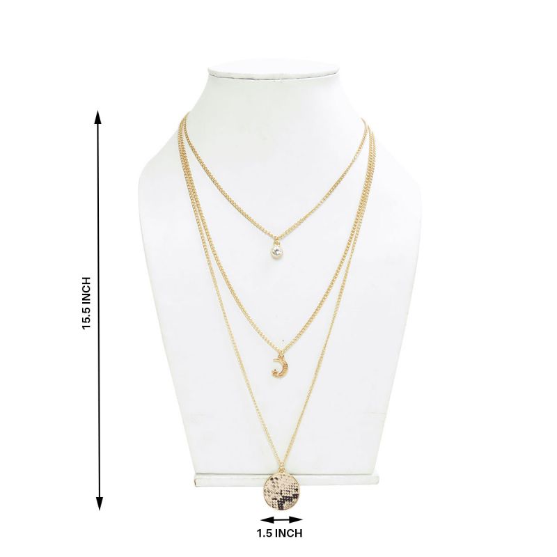 Oussum Women Brown Boho Layered Necklace Long Chain Moon Pendant Round Neck Jewelry