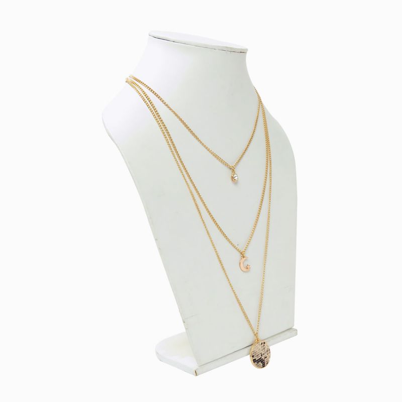 Oussum Women Brown Boho Layered Necklace Long Chain Moon Pendant Round Neck Jewelry