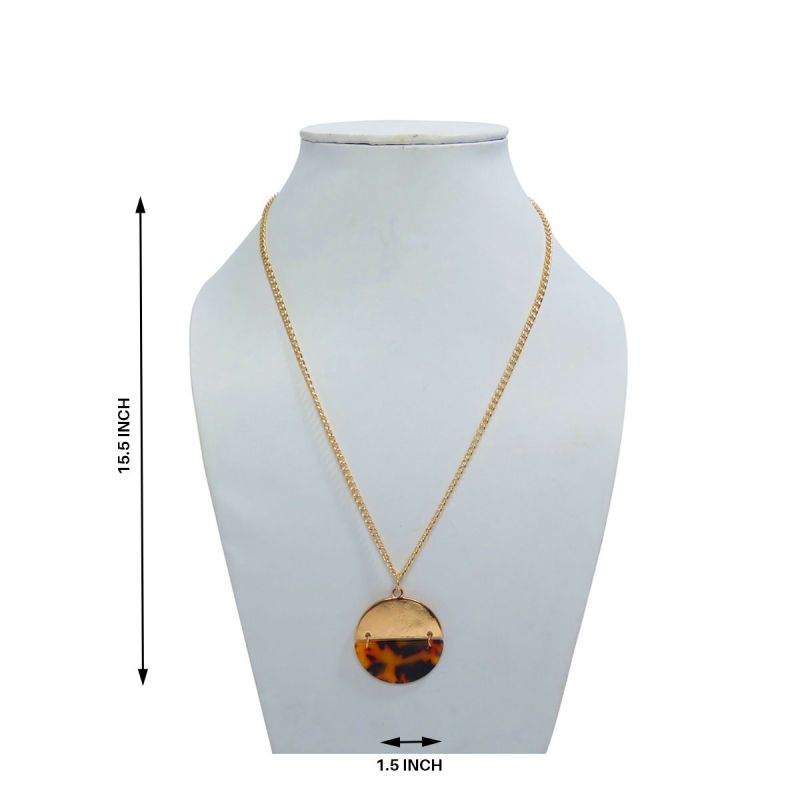 Oussum Women Brown Resin Tortoise Shell Pendent Necklace Golden Tone Neck Jewelry
