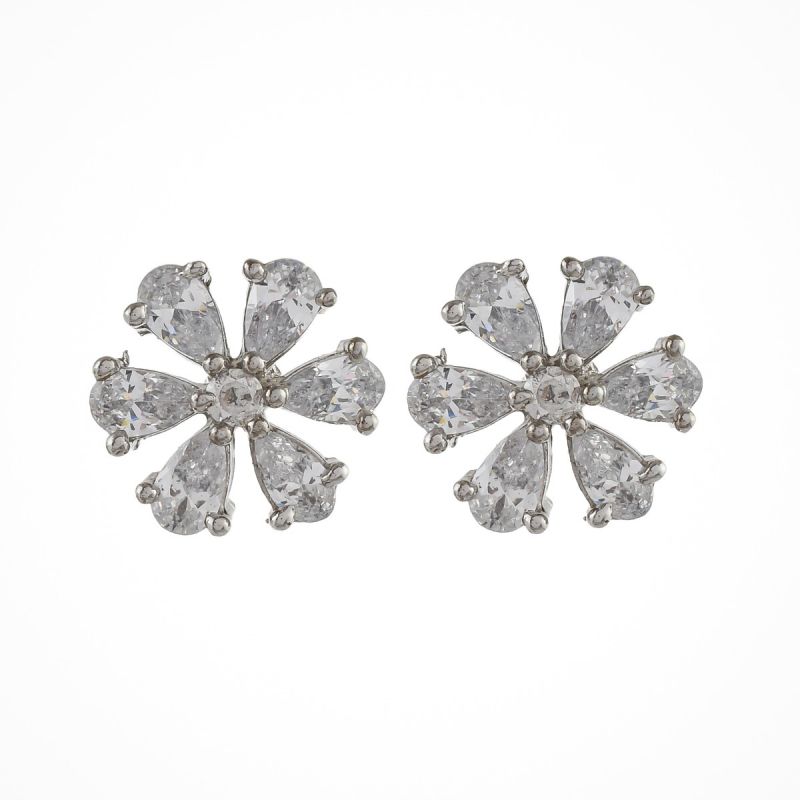 Oussum Women Charm Flower Cluster Earring CZ Pear Cut Lady Ear Stud Earrings Jewelry