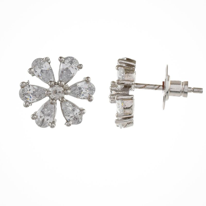 Oussum Women Charm Flower Cluster Earring CZ Pear Cut Lady Ear Stud Earrings Jewelry