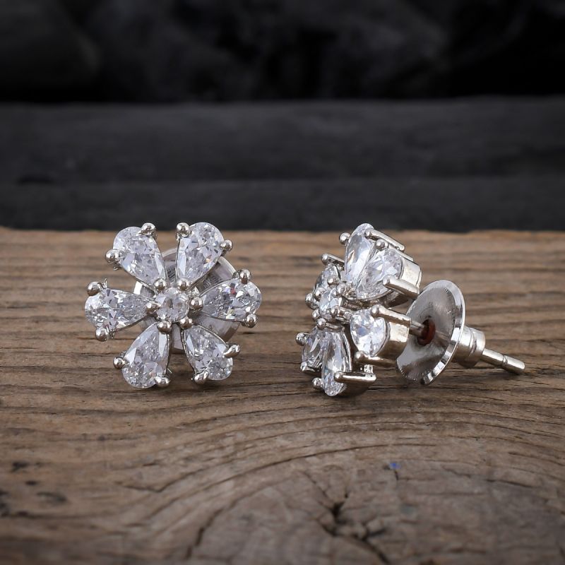 oussum Women Charm Flower Cluster Earring CZ Pear Cut Lady Ear Stud Earrings Jewelry