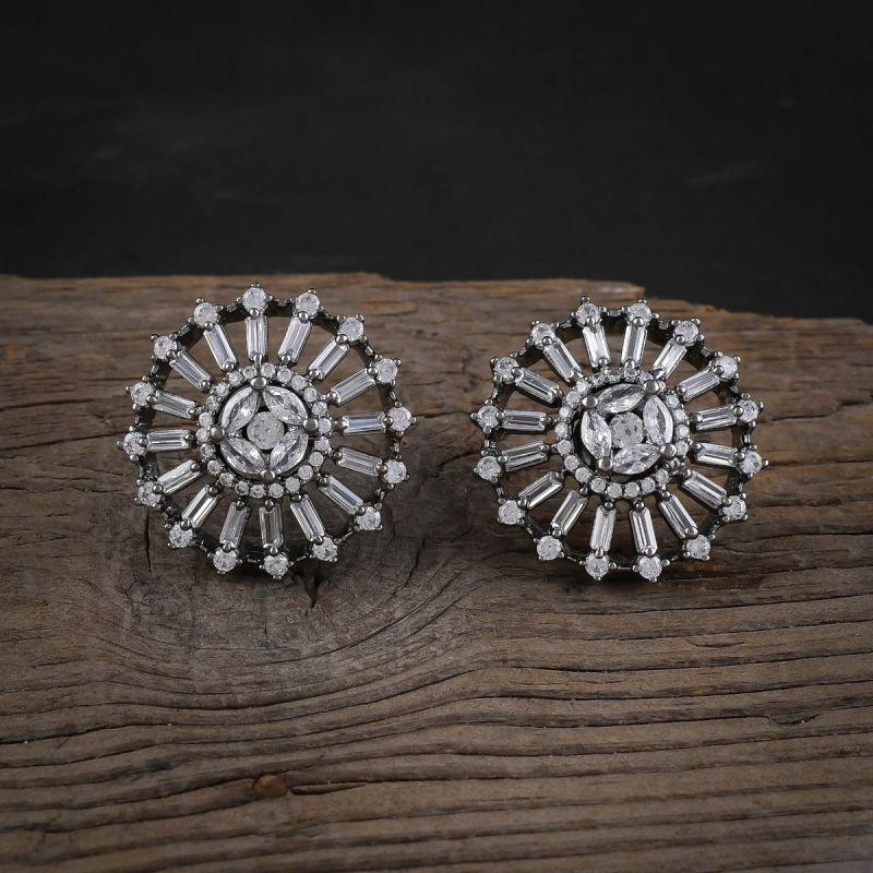 oussum Women Cubic Zirconia Oval Round Buguette Geometric Stud Earring For Gift