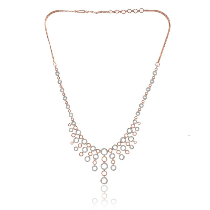 Oussum Women Cubic Zirconia Rose Gold Plated Necklace With Earrings
