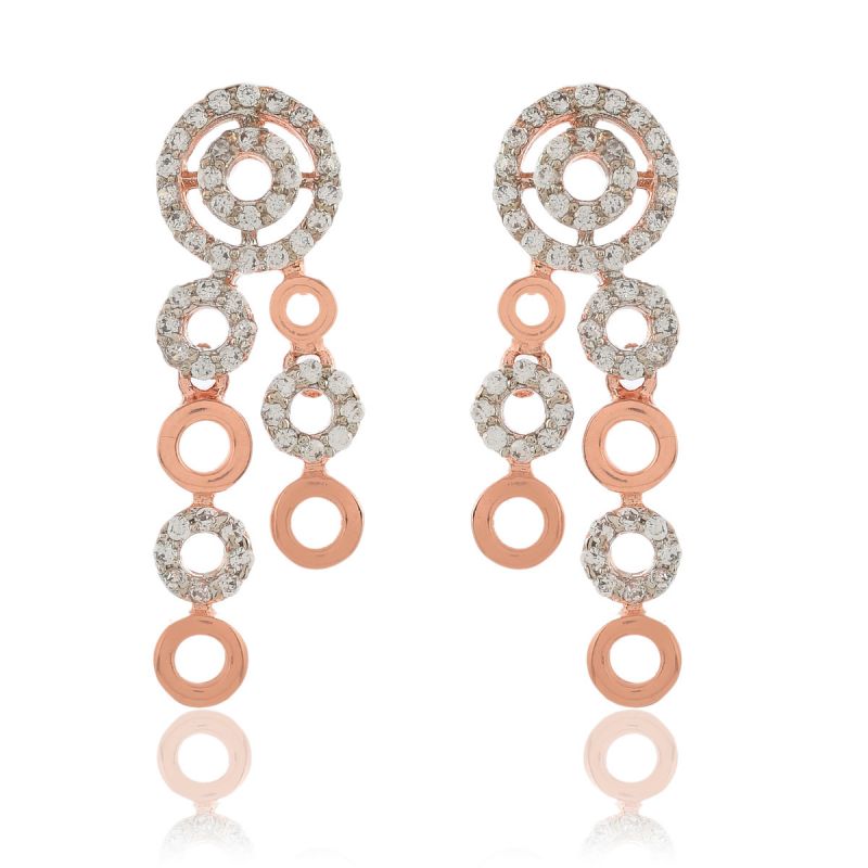 Oussum Women Cubic Zirconia Rose Gold Plated Necklace With Earrings