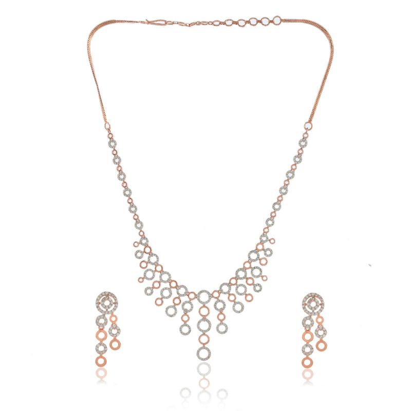 oussum Women Cubic Zirconia Rose Gold Plated Necklace with Earrings