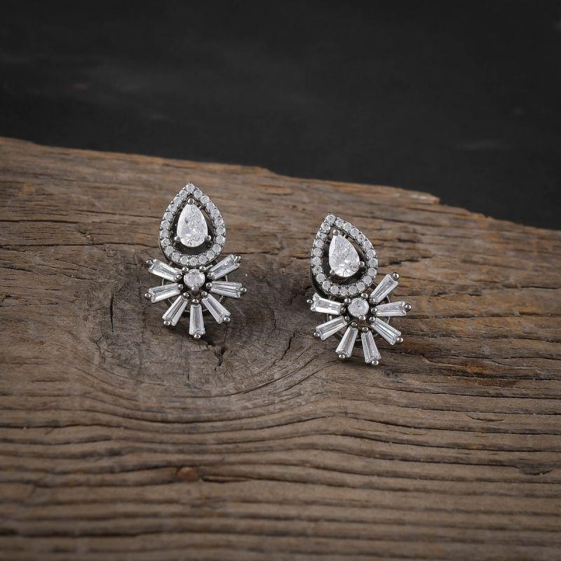 oussum Women Cubic Zirconia Round Buguette Pear Cut Geometric Stud Earring For Gift