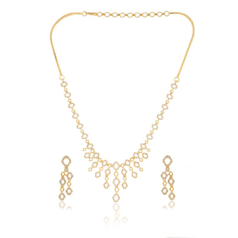 oussum Women CZ Brass Alloy Gold Plated Cubic Zirconia Necklace Set