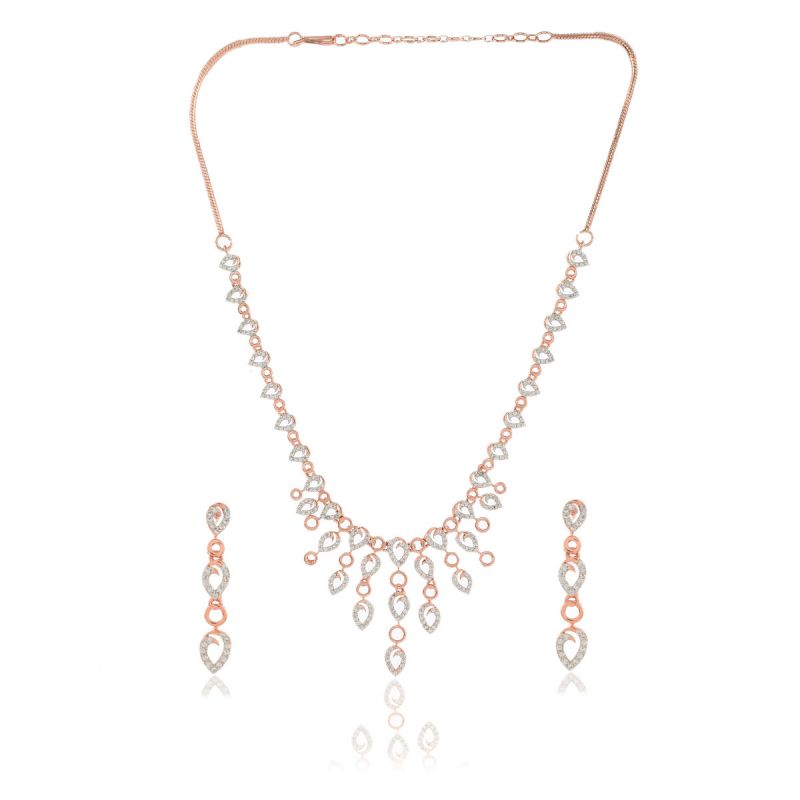 oussum Women CZ Diamond Rose Gold Plated Necklace Set for Christmas