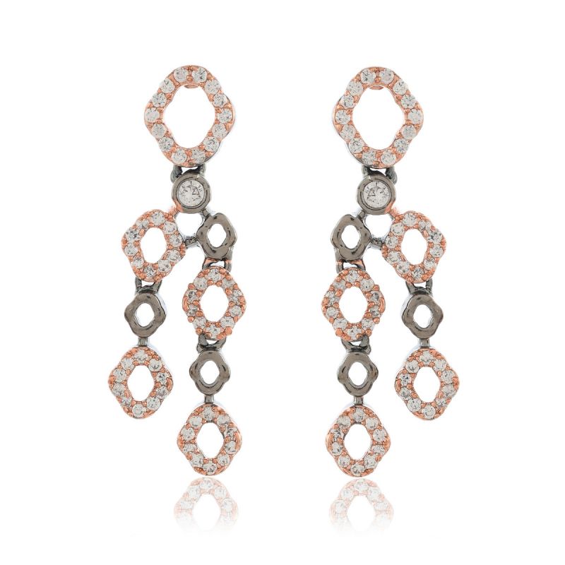 Oussum Women CZ Rose Gold Plated Round Shape Necklace With Earrings