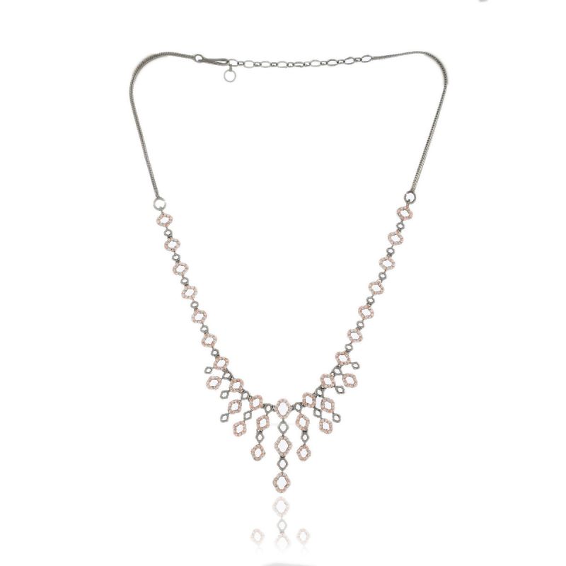 Oussum Women CZ Rose Gold Plated Round Shape Necklace With Earrings